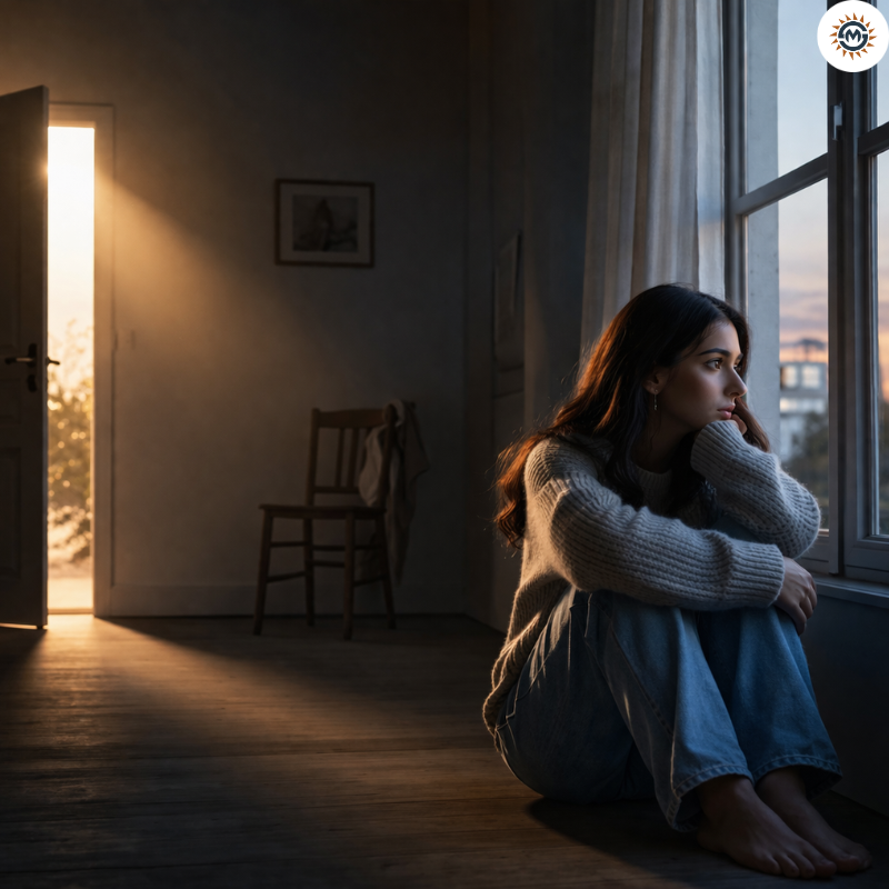 Unmarried person sitting near window in a dim room, symbolizing loneliness and marriage delay due to vastu issues