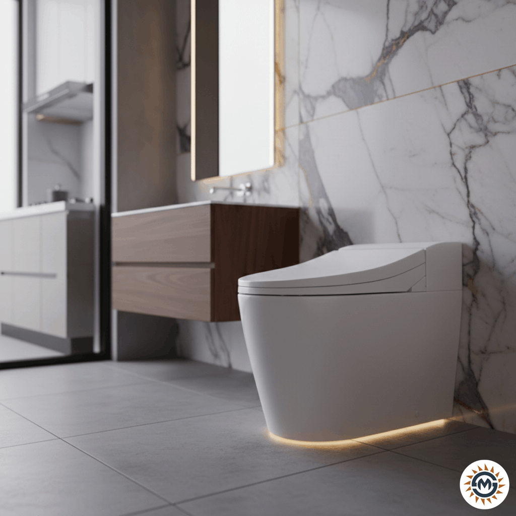 Premium modern toilet placed adjacent to a kitchen area, illustrating a common Vastu architectural layout conflict in a luxury home