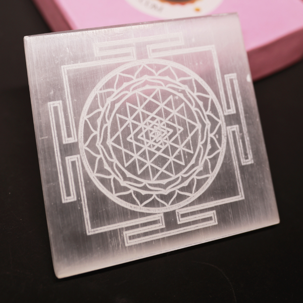 Selenite Shree Yantra Symbol Charging Plate
