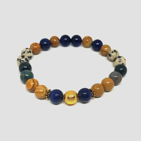High-quality crystal healing bracelet for emotional balance, showing the unique natural patterns and polished finish of Lepidolite and Amethyst beads