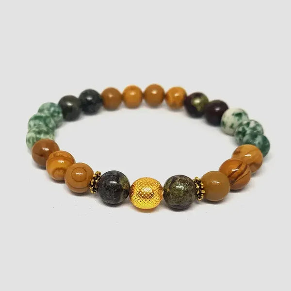 Multicolored beaded bracelet on a white background
