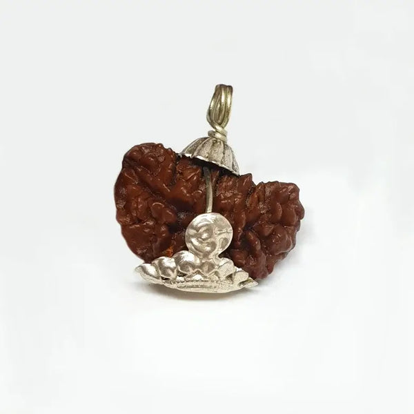 A crescent-shaped 1 Mukhi Rudraksha bead, also known as the 'Half-Moon' or 'Cashew' shape, featuring a single natural line running along its curved surface. The bead has a rugged, woody texture with deep brown ridges