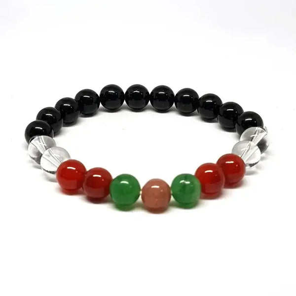 Multicolored beaded bracelet on a white background