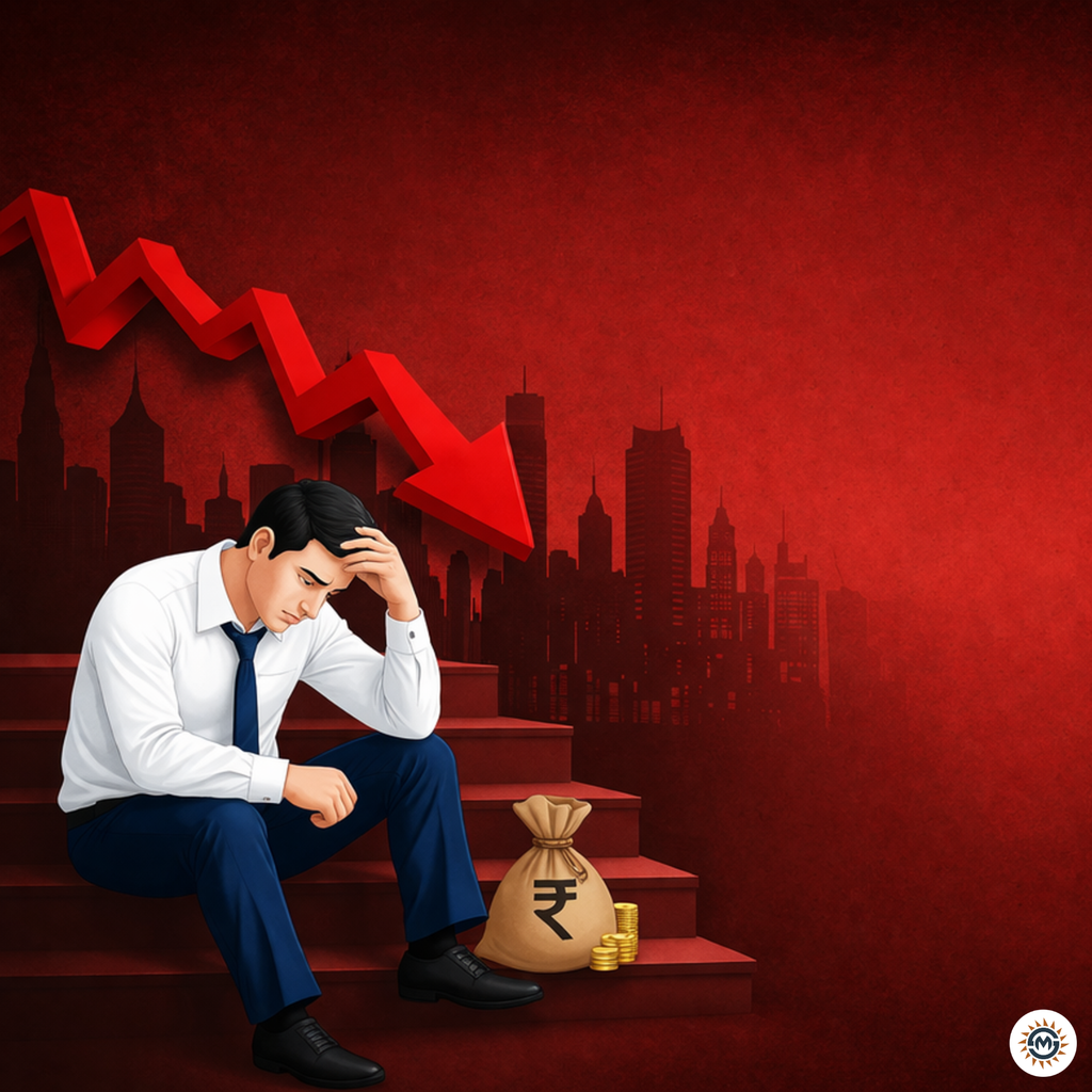 Career growth ruk gayi image with stressed man and falling graph, vastu dosh effects on job success