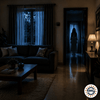 Ghar ke andar andhera room jahan ek shadowy figure dikh raha hai, jo vastu ke negative energy aur darr ke signal ko represent karta hai