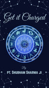 Book cover with astrological symbols and 'Get it Charged' text on a dark background