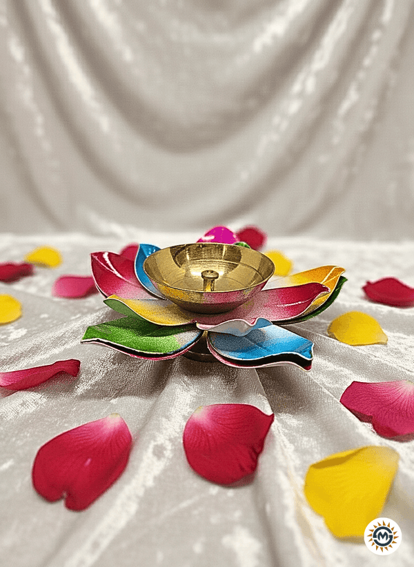 Flower Shaped Brass Diya (Multicolor)