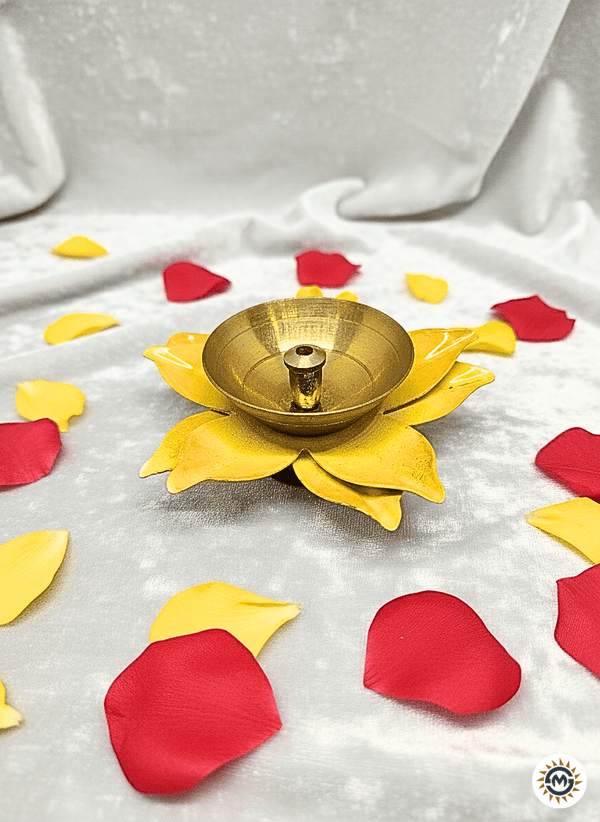 Flower Shaped Brass Diya (Yellow)